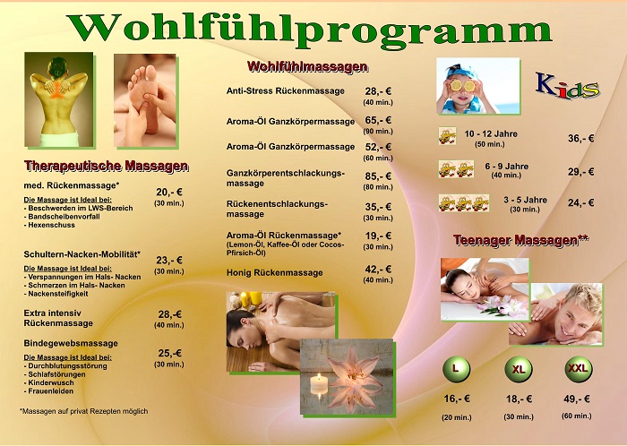 Flyer von Artem Salzmann mit Informationen ber Wohlfhlmassagen und Therapeutische Massagen